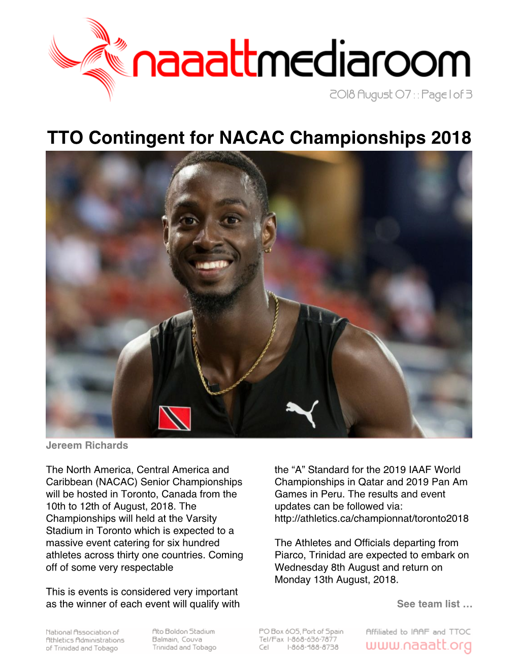 TTO Team NACAC Championships 2018