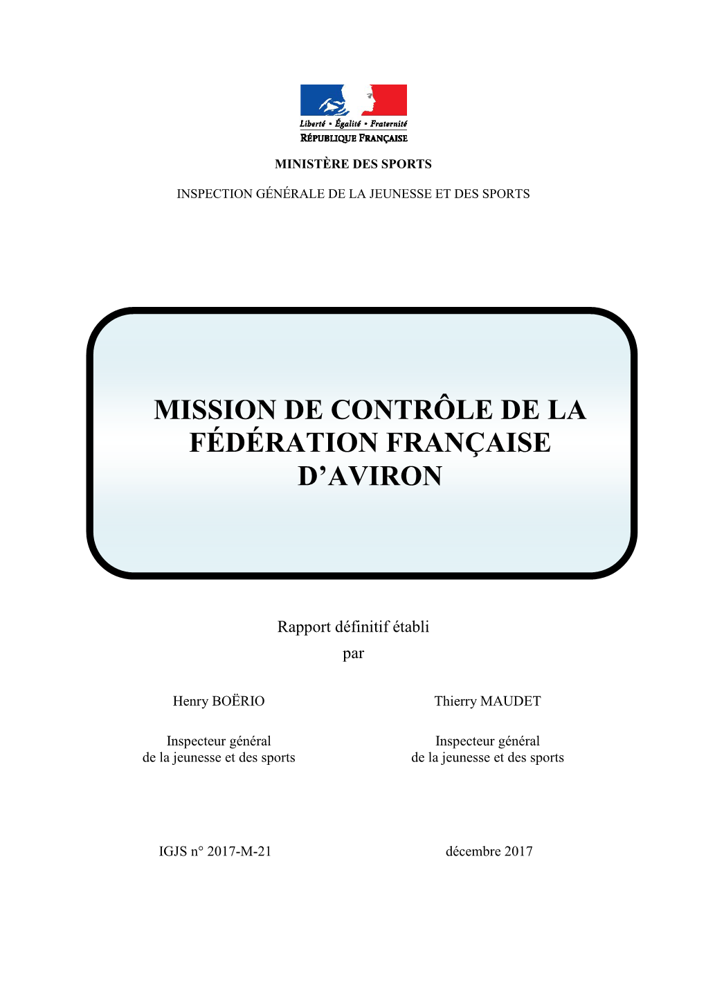 Mission De Contrôle De La Fédération Française D’Aviron