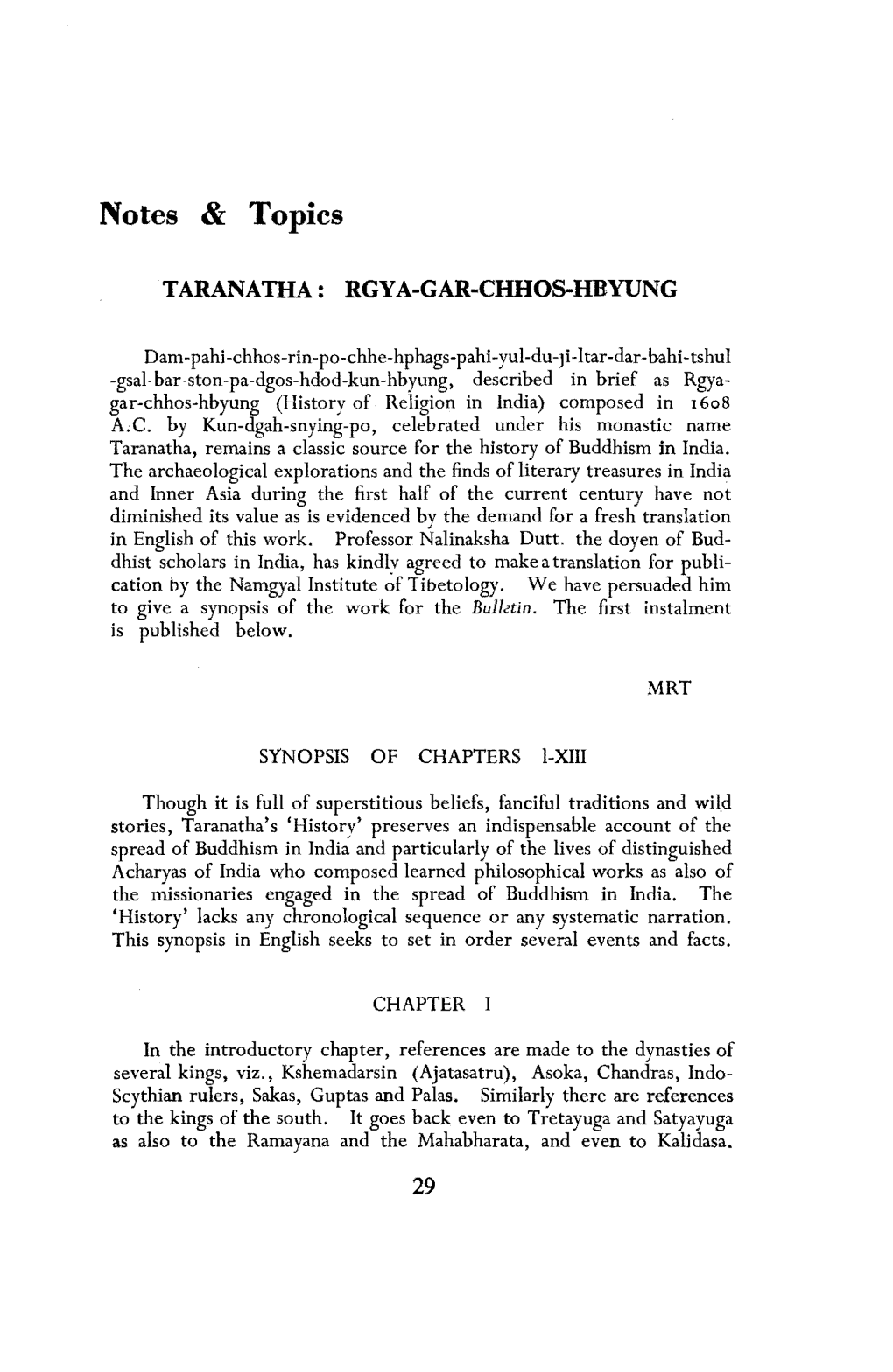 Notes and Topics (Taranatha: Rgya-Gar-Chhos-Hbyung)