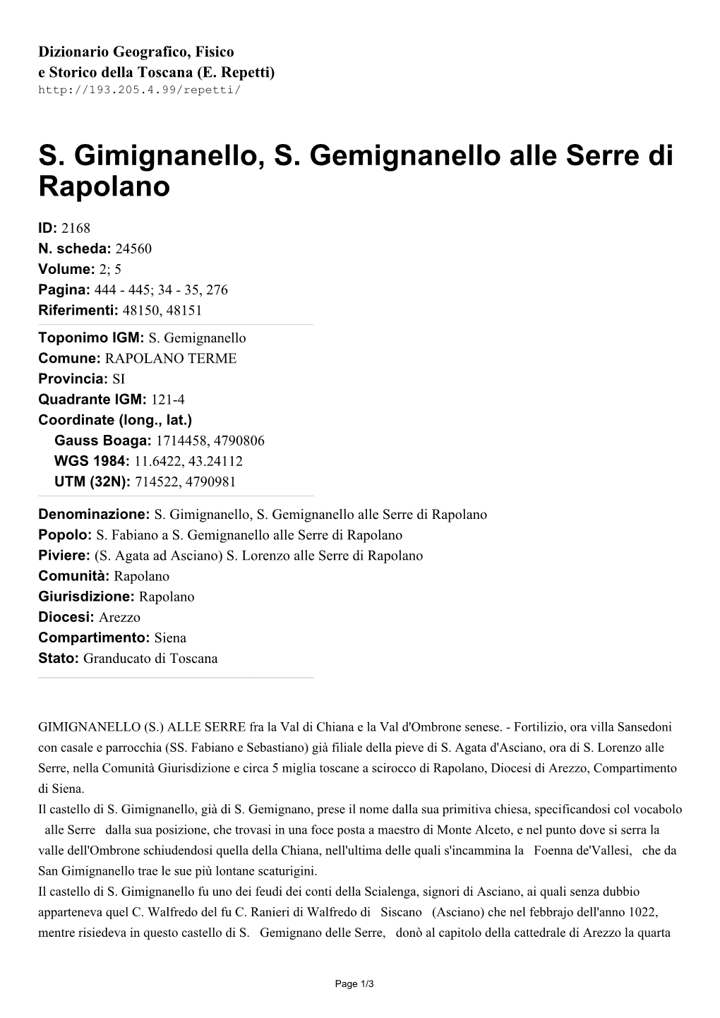 S. Gimignanello, S. Gemignanello Alle Serre Di Rapolano