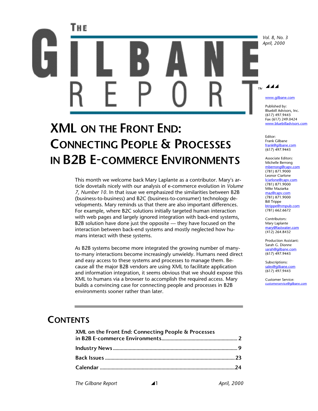 XML on the Front End: Connecting People & Processes in B2B E-Commerce... Vol 8 Num 3