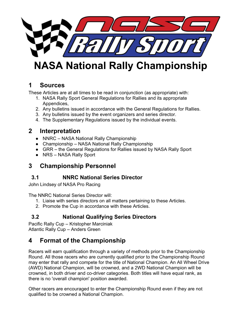 NASA National Rally Championship Rules