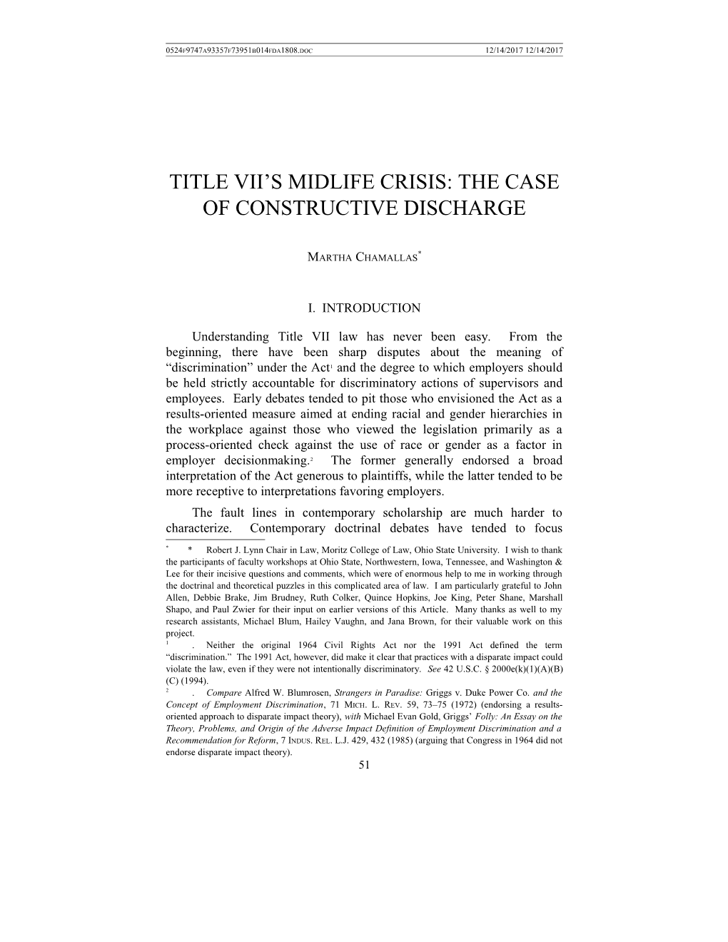 Title Vii’S Midlife Crisis: The Case Of Constructive Discharge