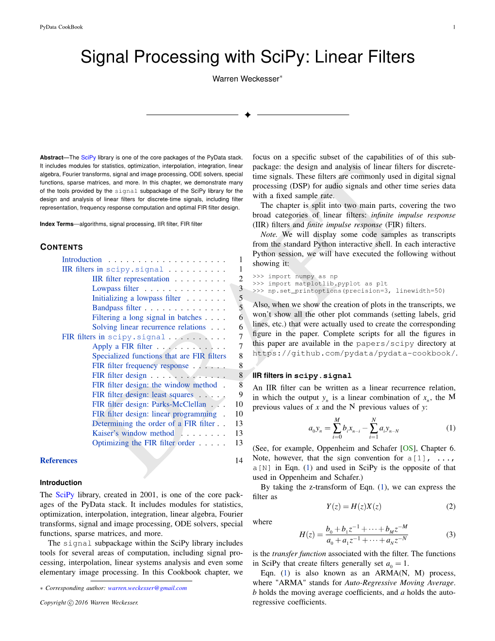 Signal Processing with Scipy: Linear Filters