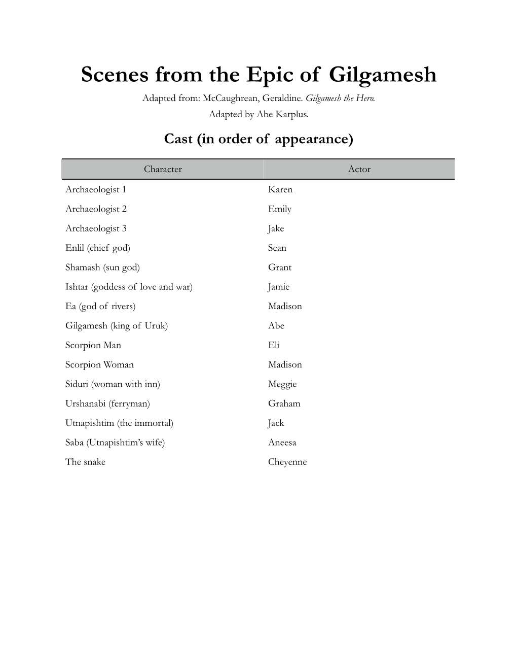 Scenes from the Epic of Gilgamesh Adapted From: Mccaughrean, Geraldine