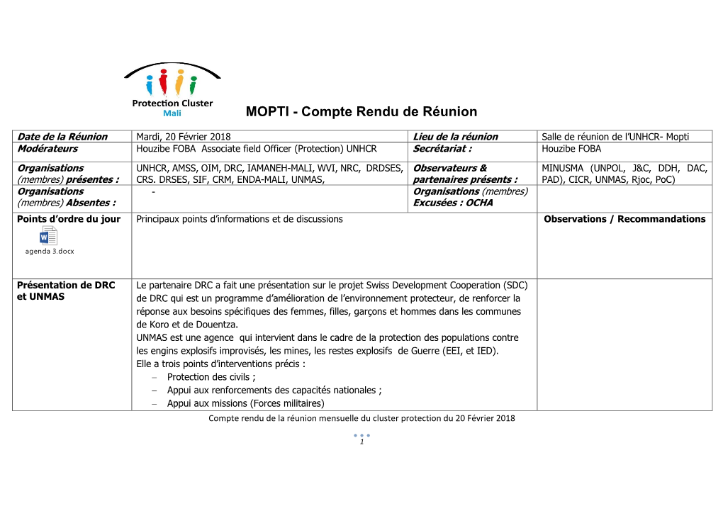 MOPTI - Compte Rendu De Réunion