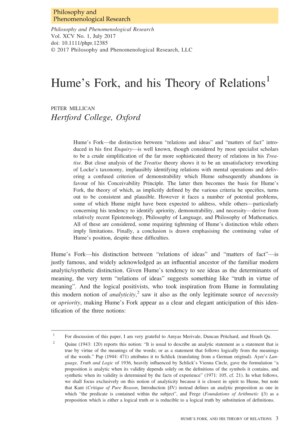 Hume's Fork, and His Theory of Relations