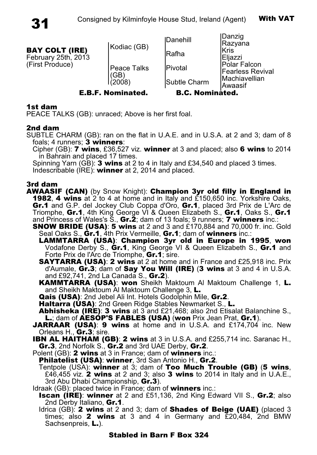 0466V29.DPR 00Peace Talks (GB)|2013|C|A|2363972 31 Consigned by Kilminfoyle House Stud, Ireland (Agent) with VAT