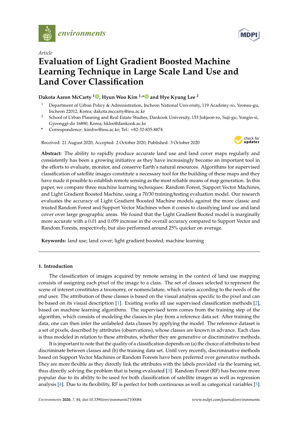 Evaluation of Light Gradient Boosted Machine Learning Technique in Large Scale Land Use and Land Cover Classiﬁcation