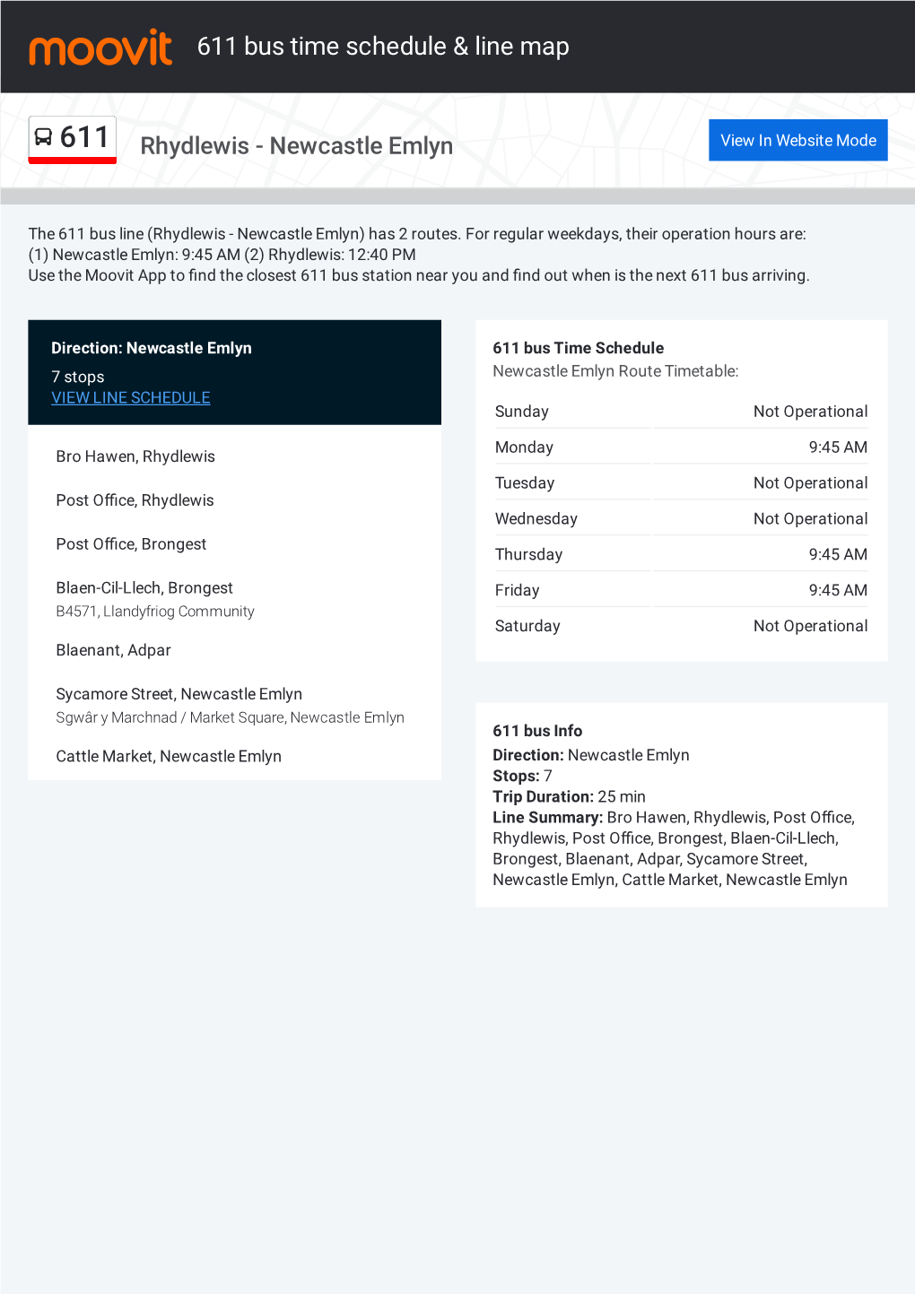 611 Bus Time Schedule & Line Route