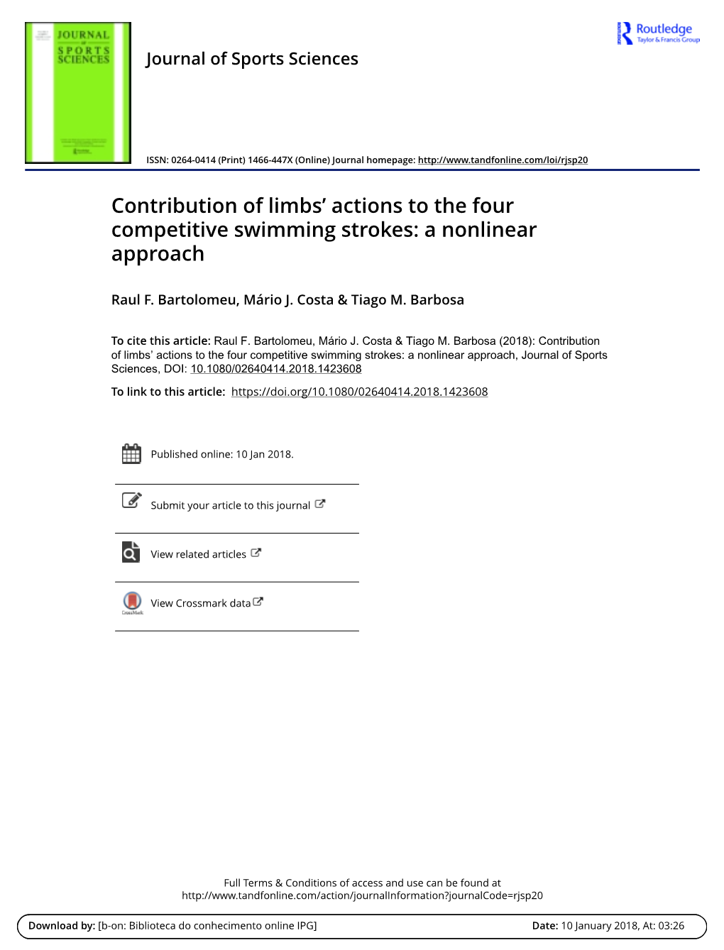 Contribution of Limbs' Actions to the Four Competitive Swimming Strokes