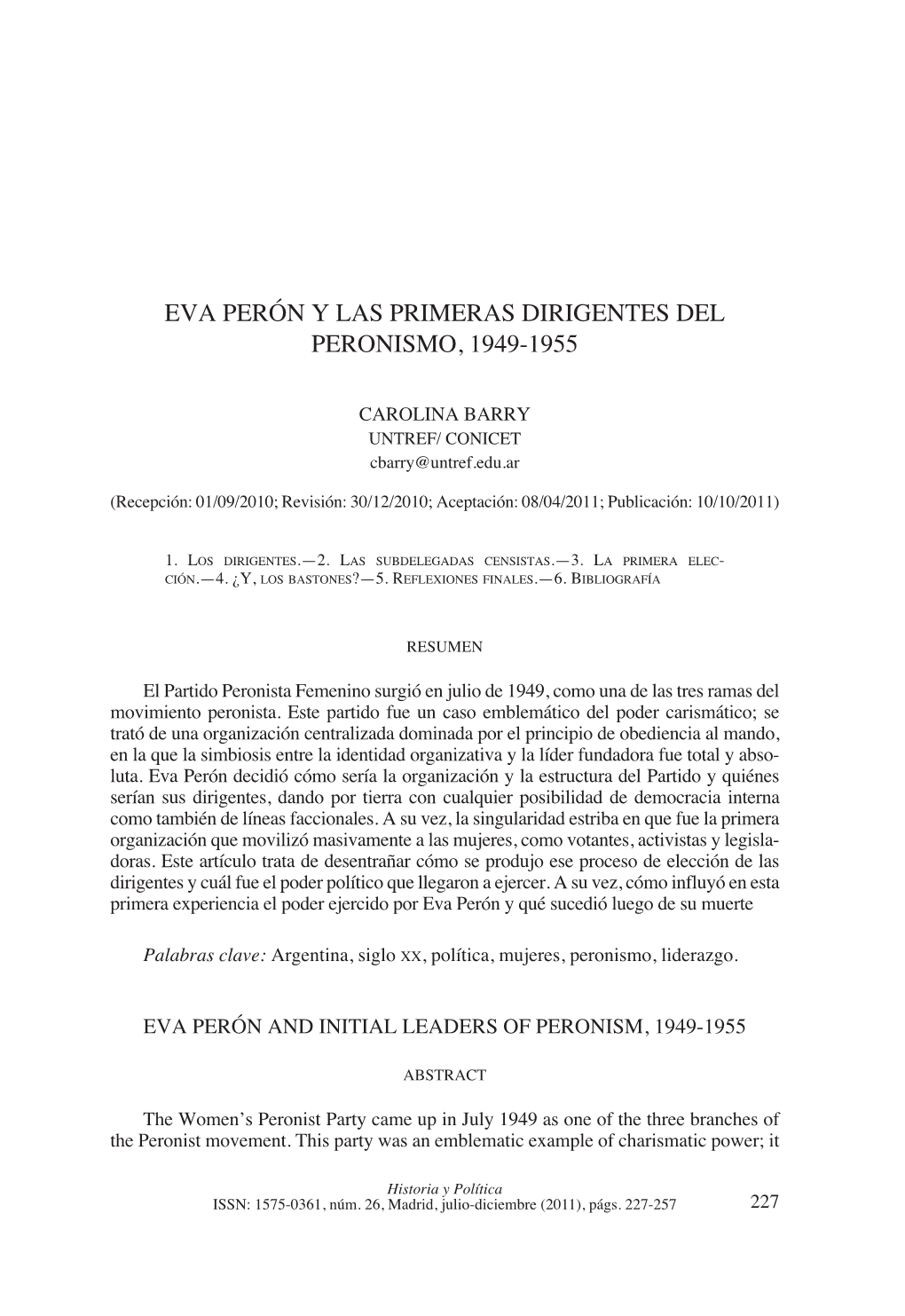Eva Perón Y Las Primeras Dirigentes Del Peronismo, 1949-1955