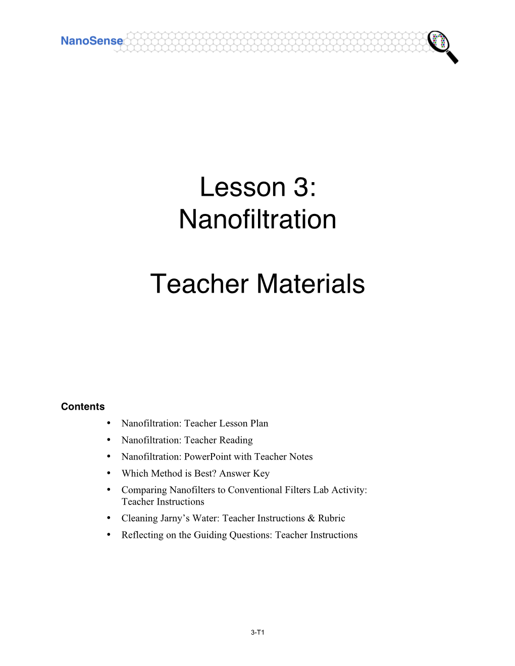 Nanofiltration Teacher Materials