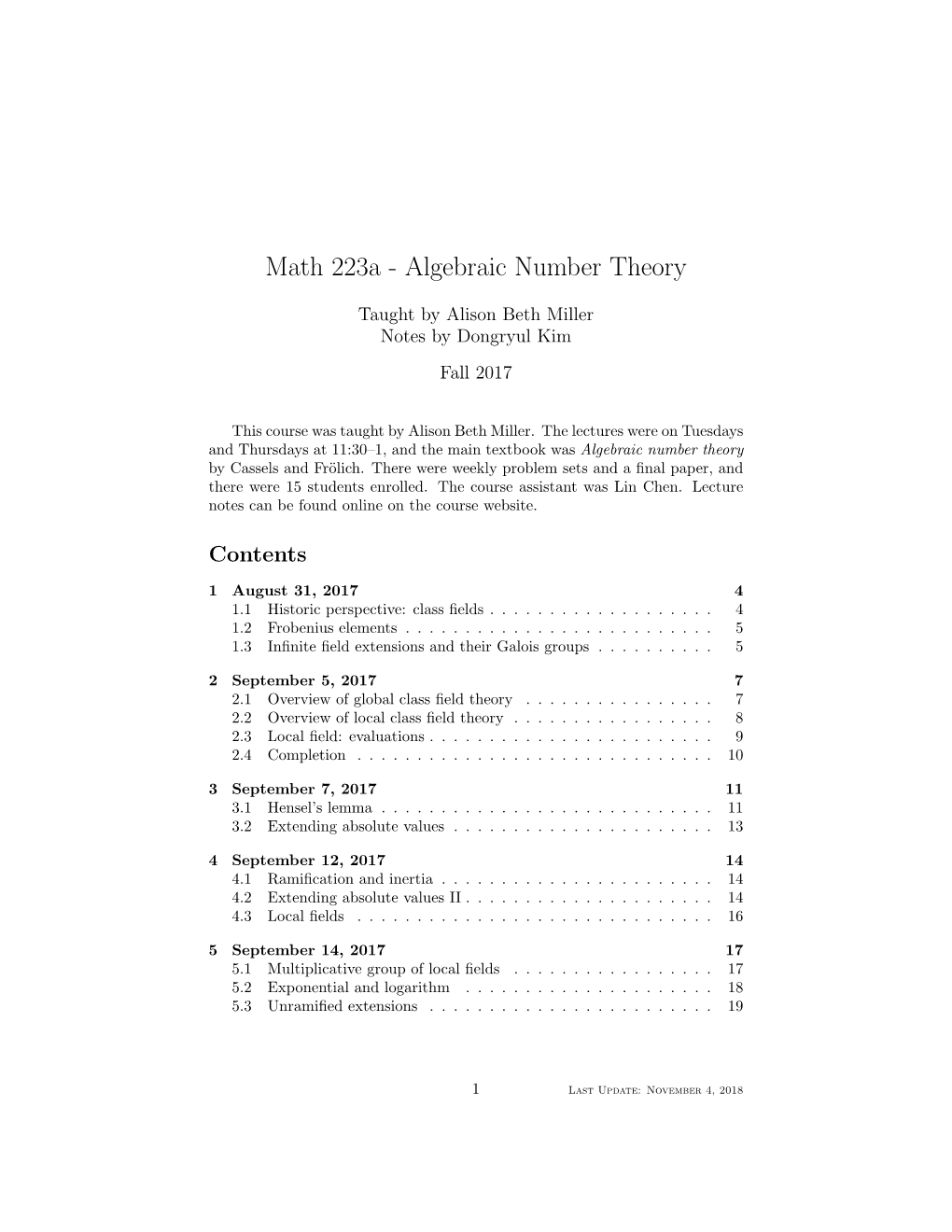 Math 223A - Algebraic Number Theory