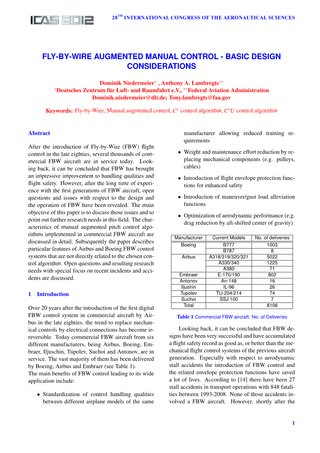 Fly-By-Wire Augmented Manual Control - Basic Design Considerations