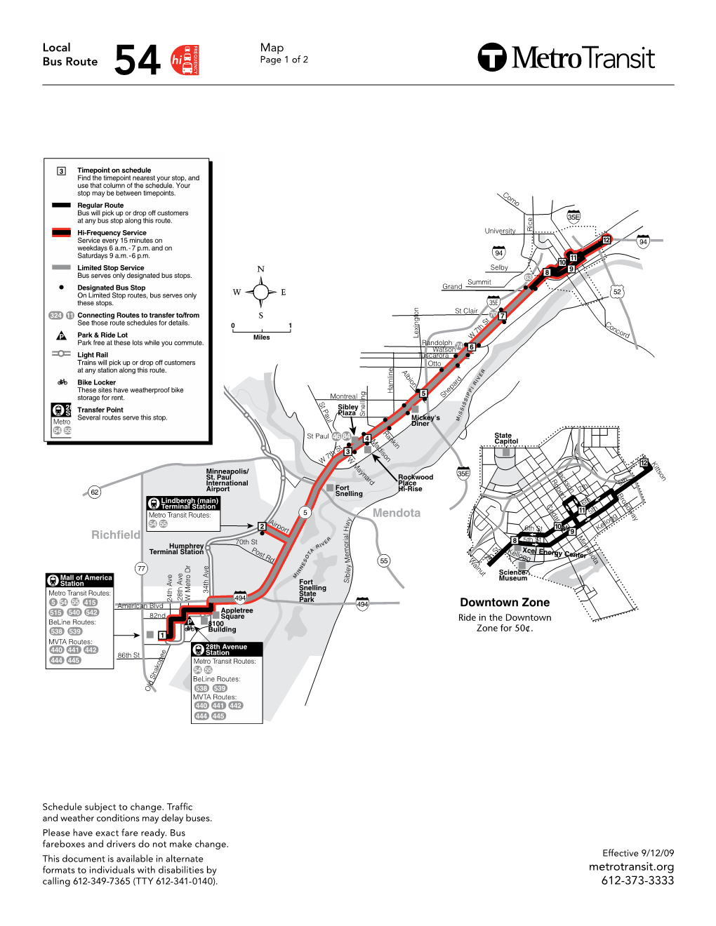 Local Bus Route 54 Map Metrotransit.Org 612-373-3333