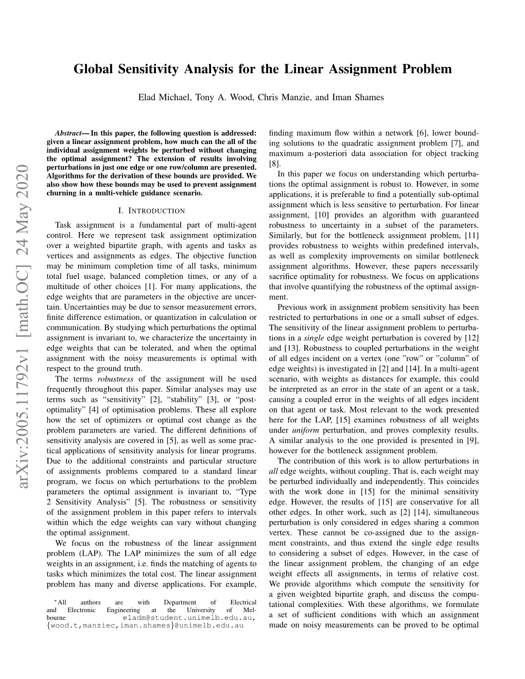 Global Sensitivity Analysis for the Linear Assignment Problem