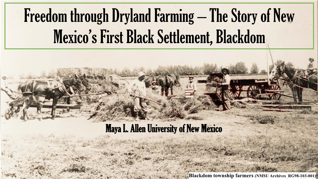 Freedom Through Dryland Farming – the Story of New Mexico’S First Black Settlement, Blackdom