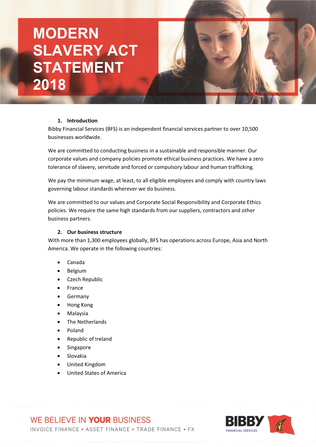 Modern Slavery Act Statement 2018