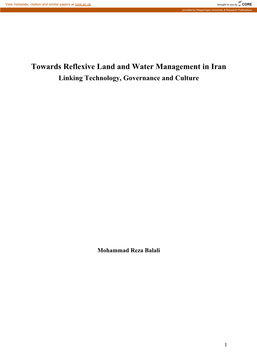 Towards Reflexive Land and Water Management in Iran Linking Technology, Governance and Culture