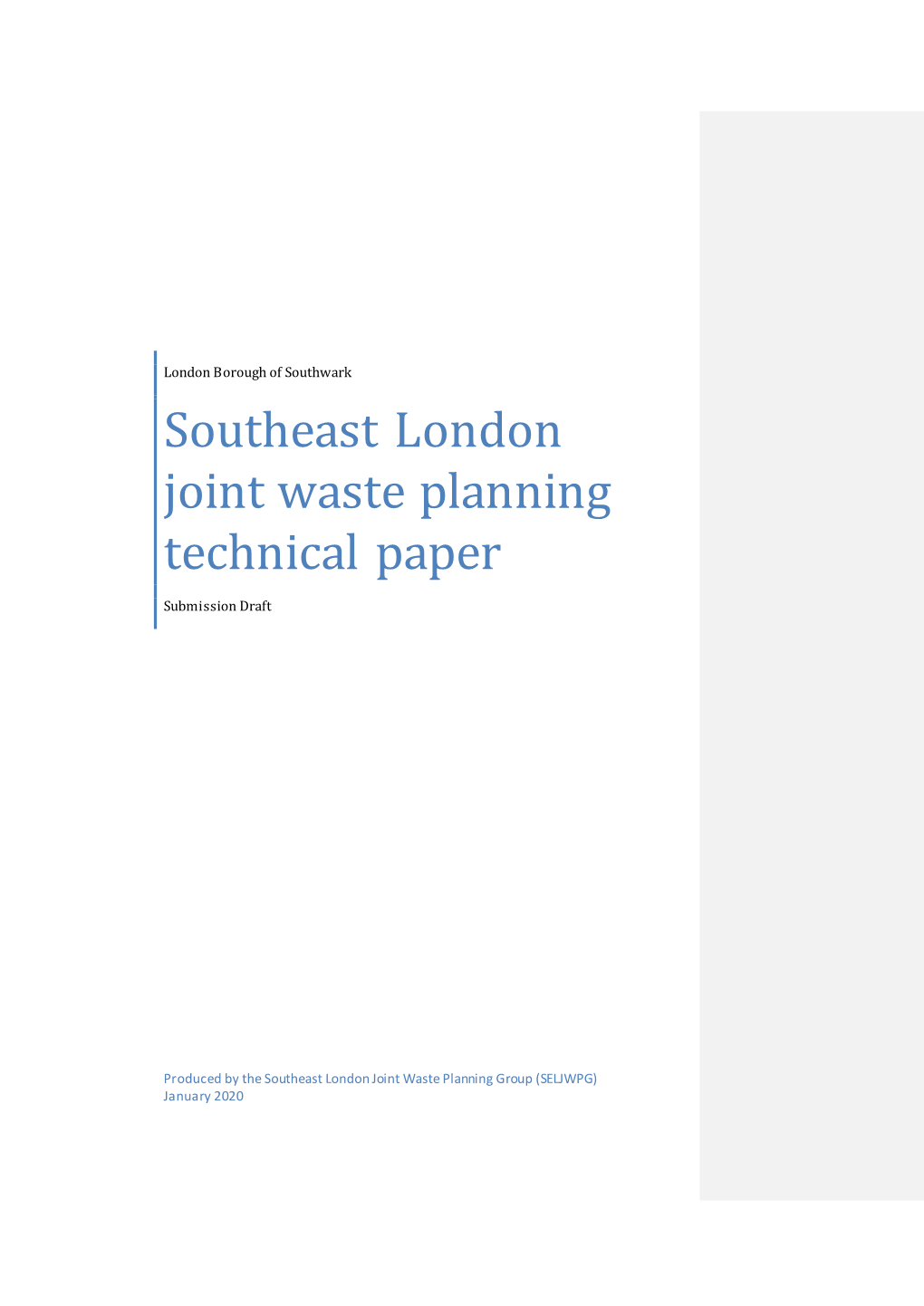 Southeast London Joint Waste Planning Technical Paper