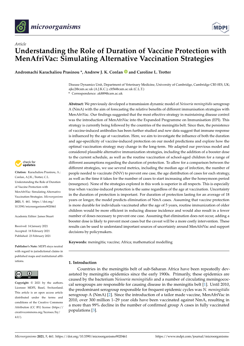 Understanding the Role of Duration of Vaccine Protection with Menafrivac: Simulating Alternative Vaccination Strategies