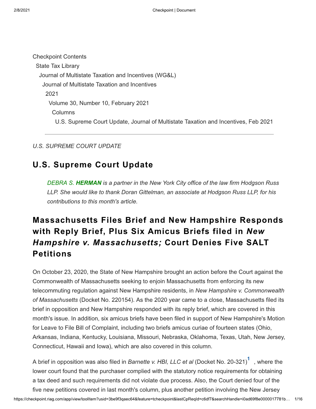 U.S. Supreme Court Update Massachusetts Files Brief and New