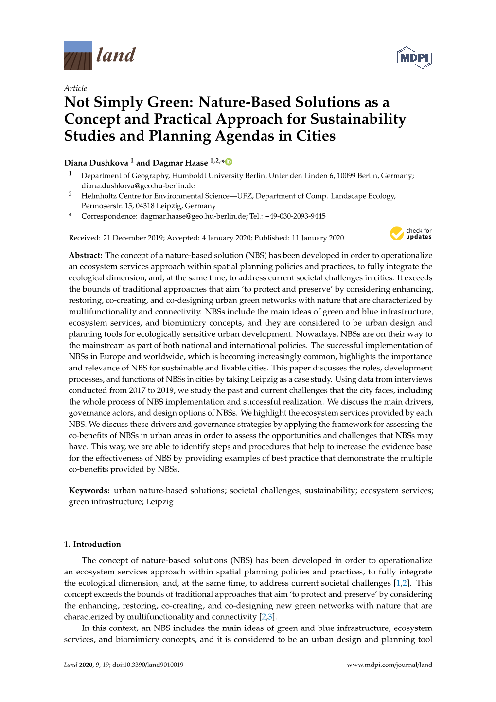 Not Simply Green: Nature-Based Solutions As a Concept and Practical Approach for Sustainability Studies and Planning Agendas in Cities