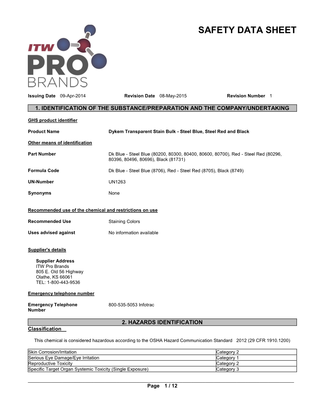 Ansi Z400 Msds Bulk Form