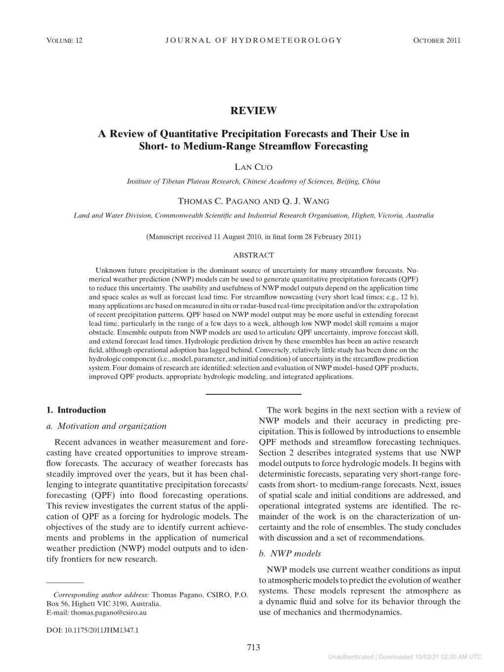 To Medium-Range Streamflow Forecasting