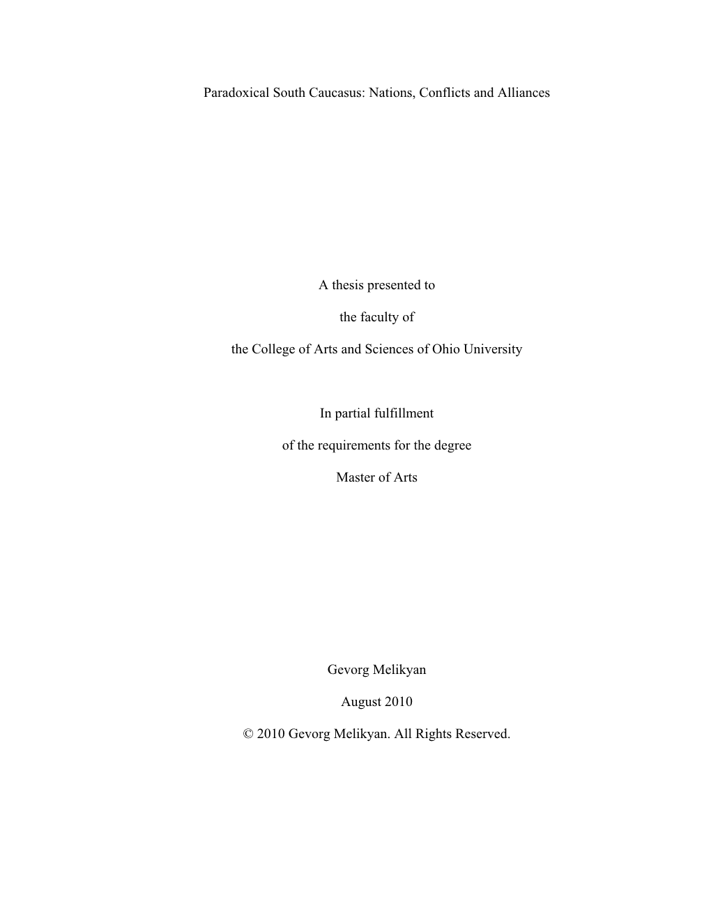 Paradoxical South Caucasus: Nations, Conflicts and Alliances A