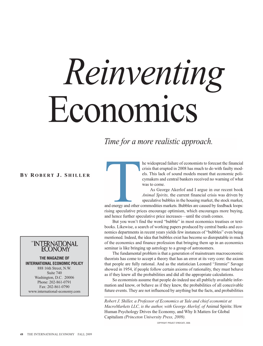 Reinventing Economics Time for a More Realistic Approach