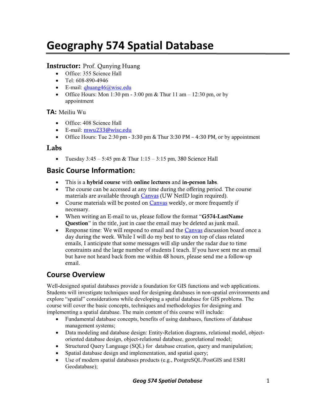 Geography 574 Spatial Database