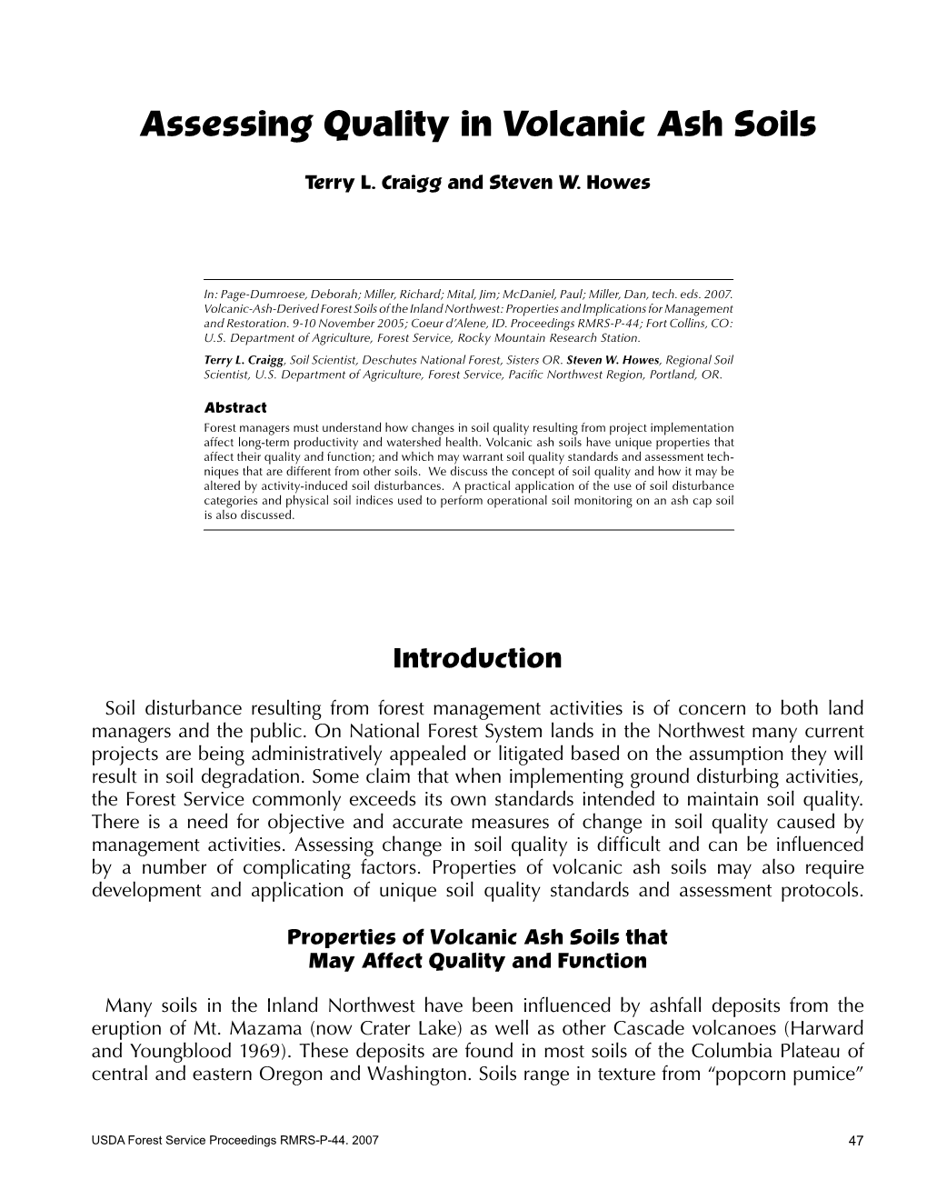 Assessing Quality in Volcanic Ash Soils