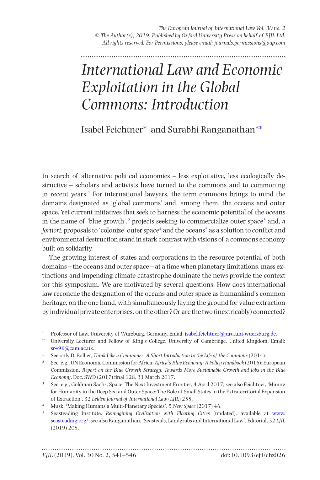 International Law and Economic Exploitation in the Global Commons: Introduction