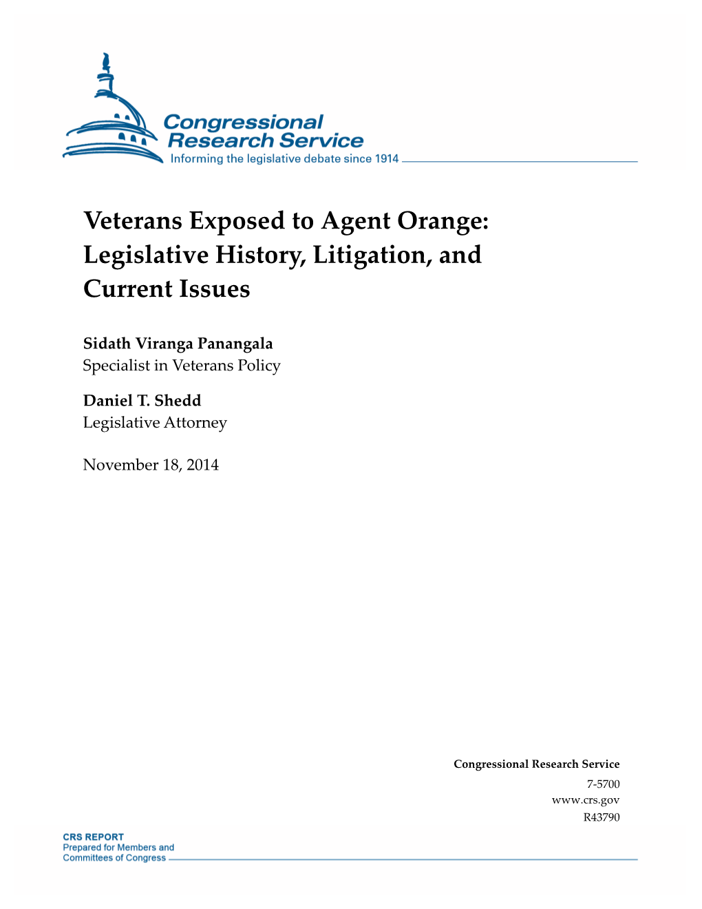 Veterans Exposed to Agent Orange: Legislative History, Litigation, and Current Issues