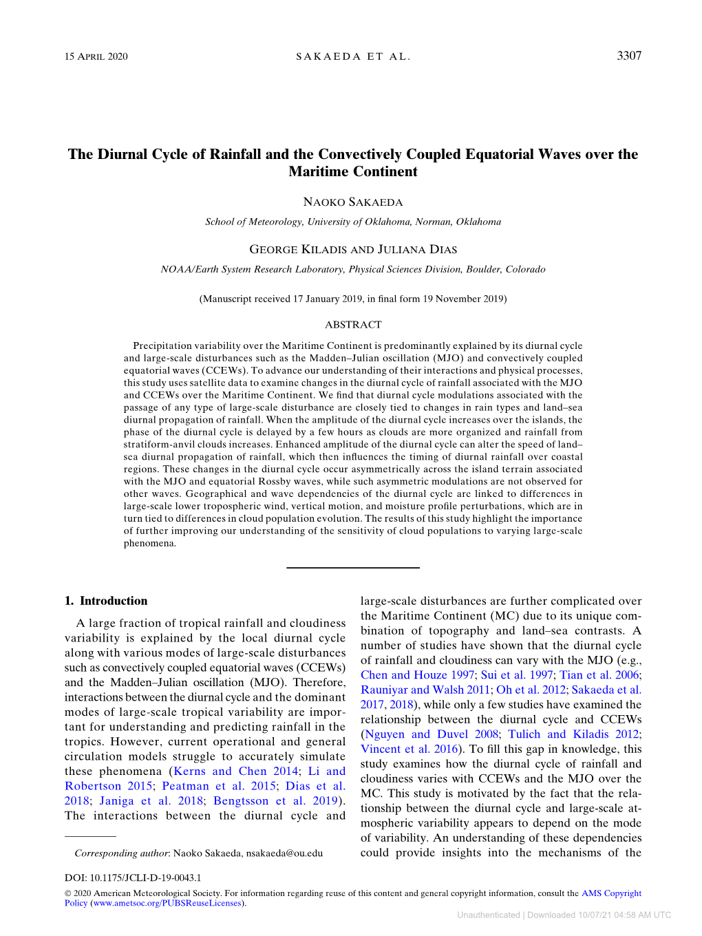 The Diurnal Cycle of Rainfall and the Convectively Coupled Equatorial Waves Over the Maritime Continent