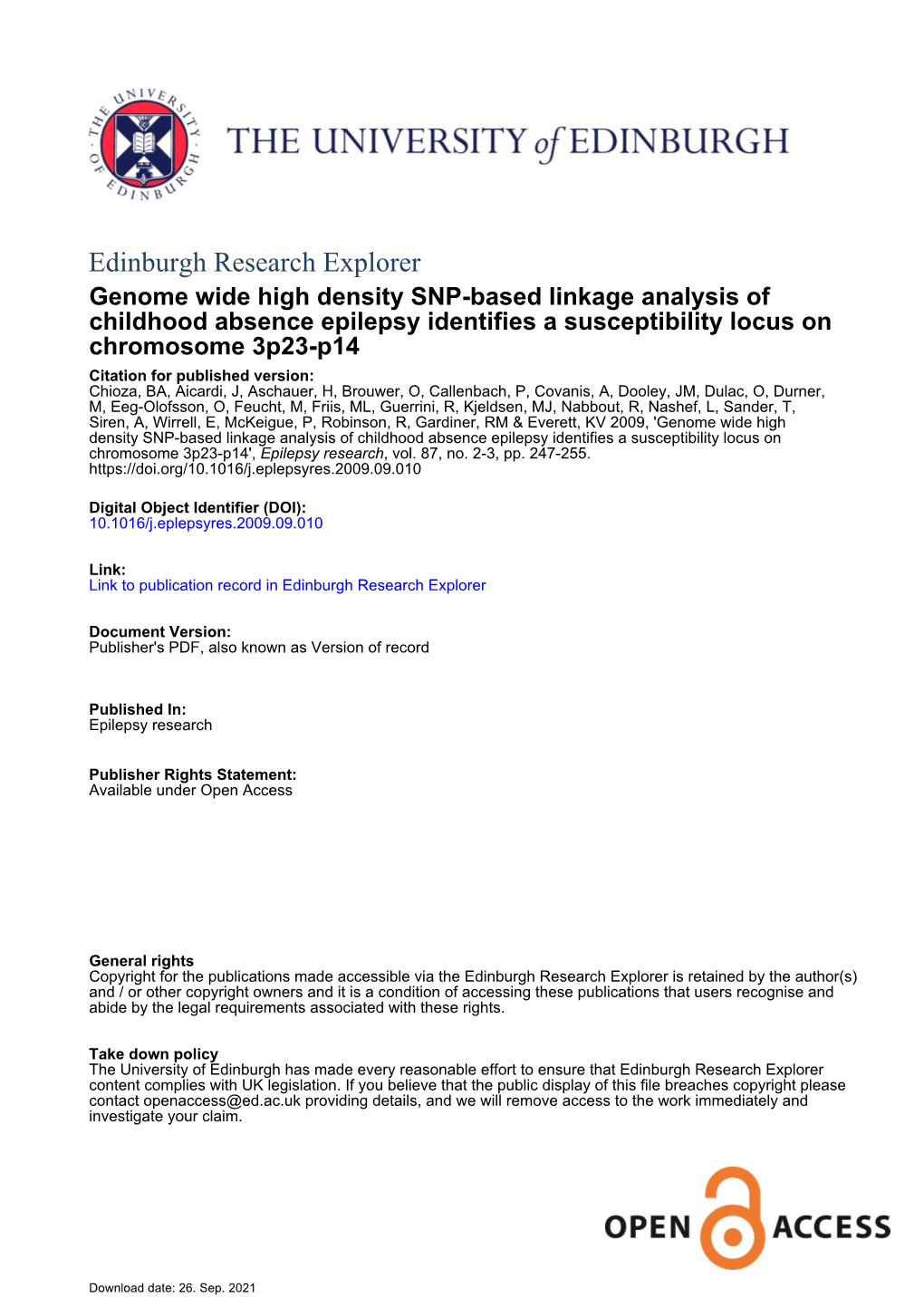 Genome Wide High Density SNP-Based Linkage Analysis Of