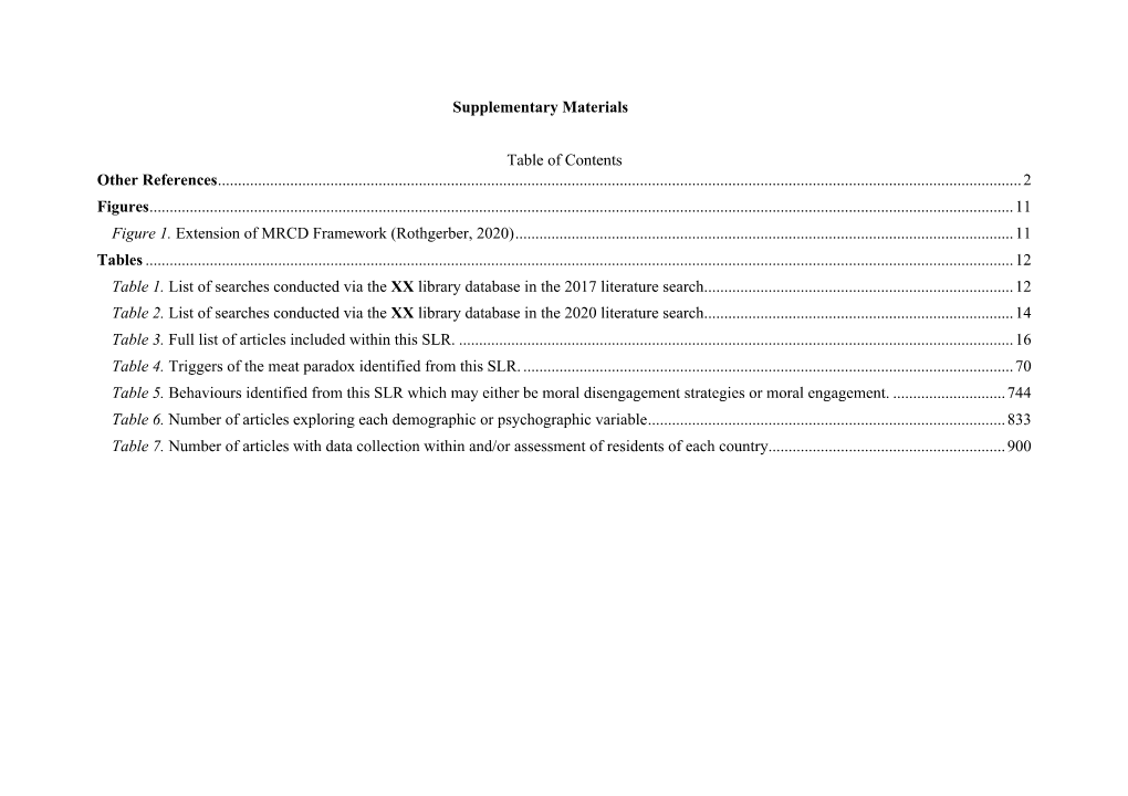 Supplementary Materials Table of Contents Other References