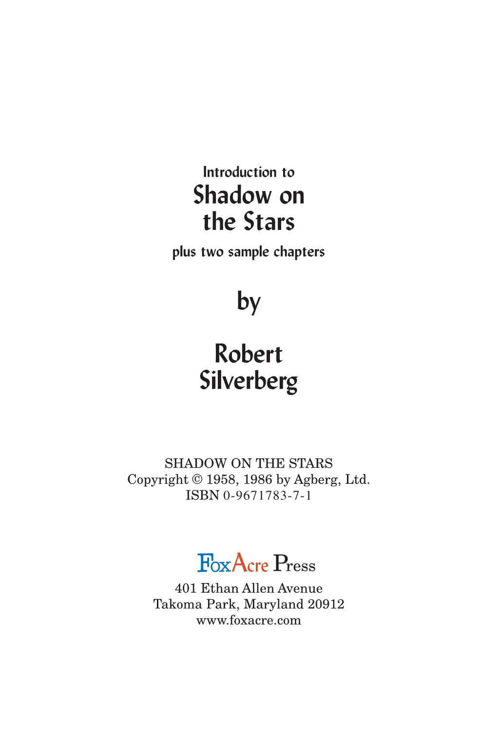 Shadow on the Stars by Robert Silverberg