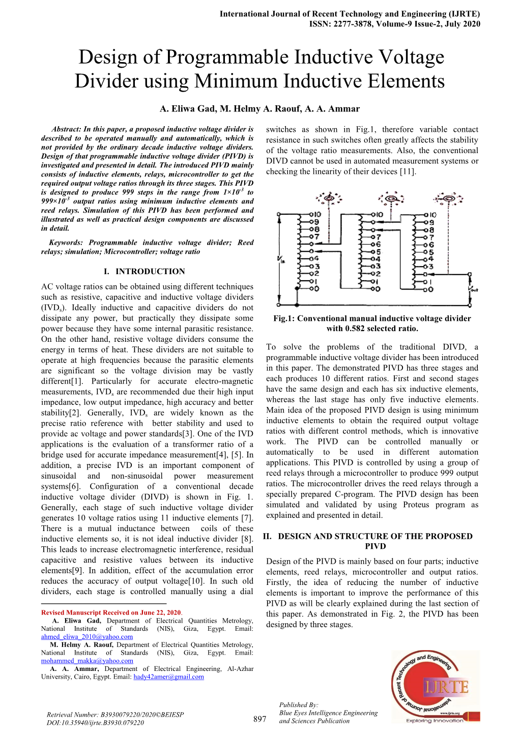 Design of Programmable Inductive Voltage Divider Using Minimum Inductive Elements