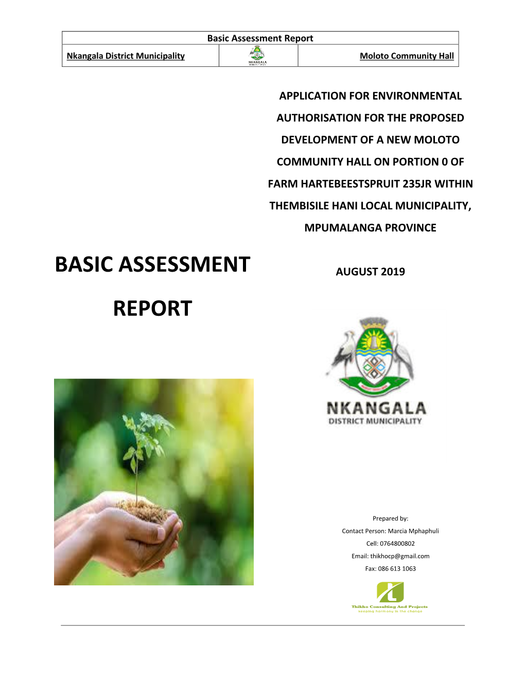 Basic Assessment Report Nkangala District Municipality Moloto Community Hall