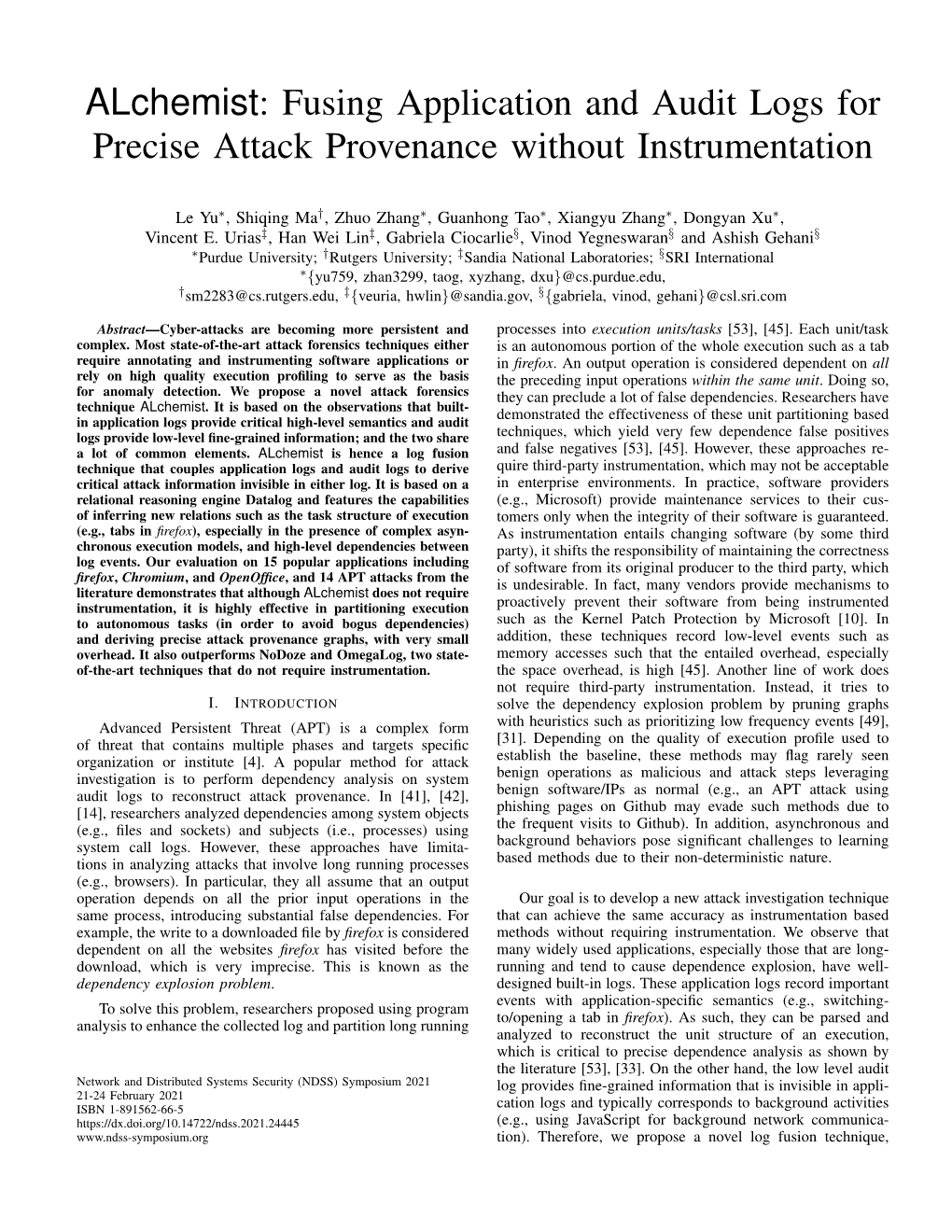 Alchemist: Fusing Application and Audit Logs for Precise Attack Provenance Without Instrumentation