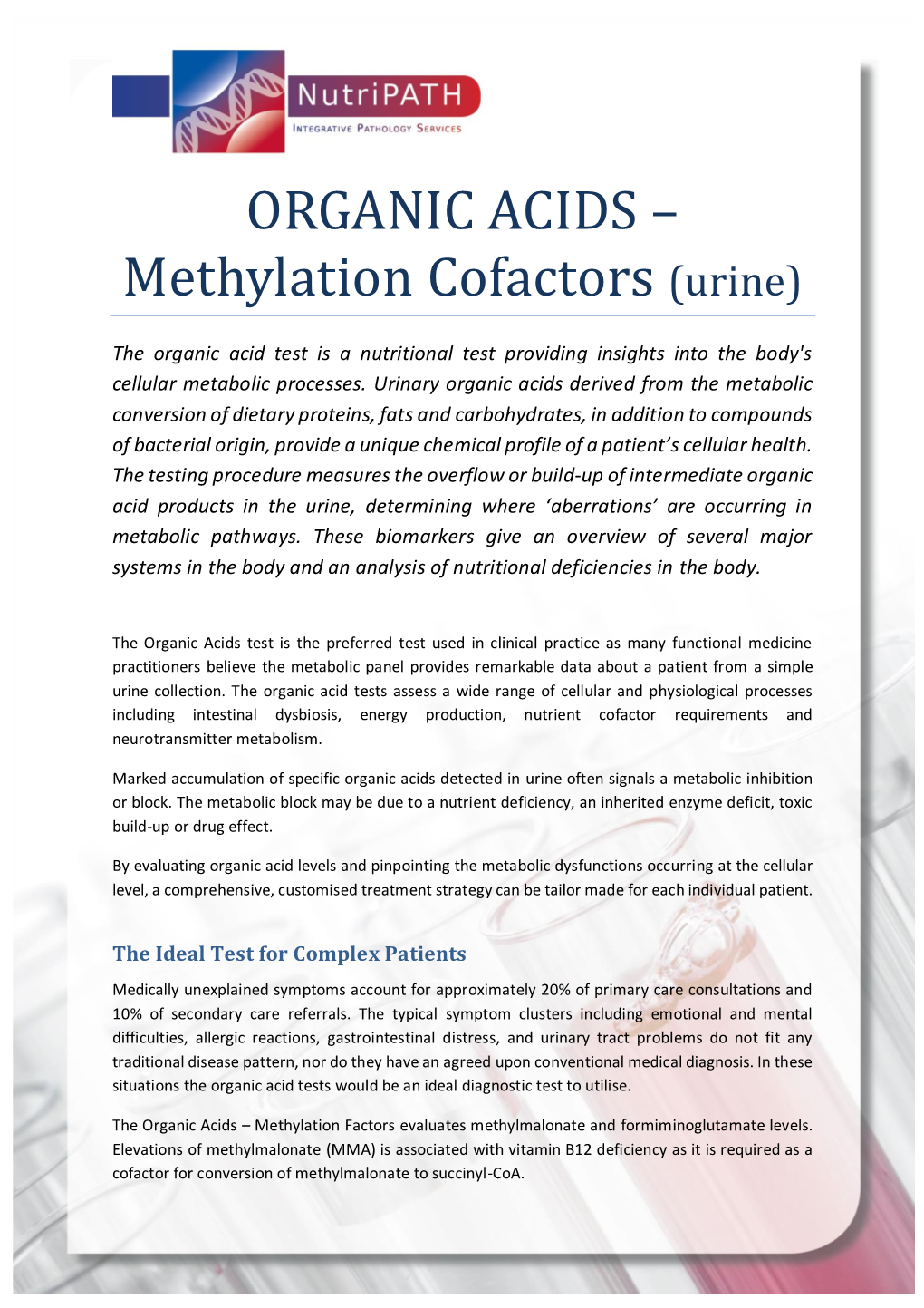ORGANIC ACIDS – Methylation Cofactors (Urine)