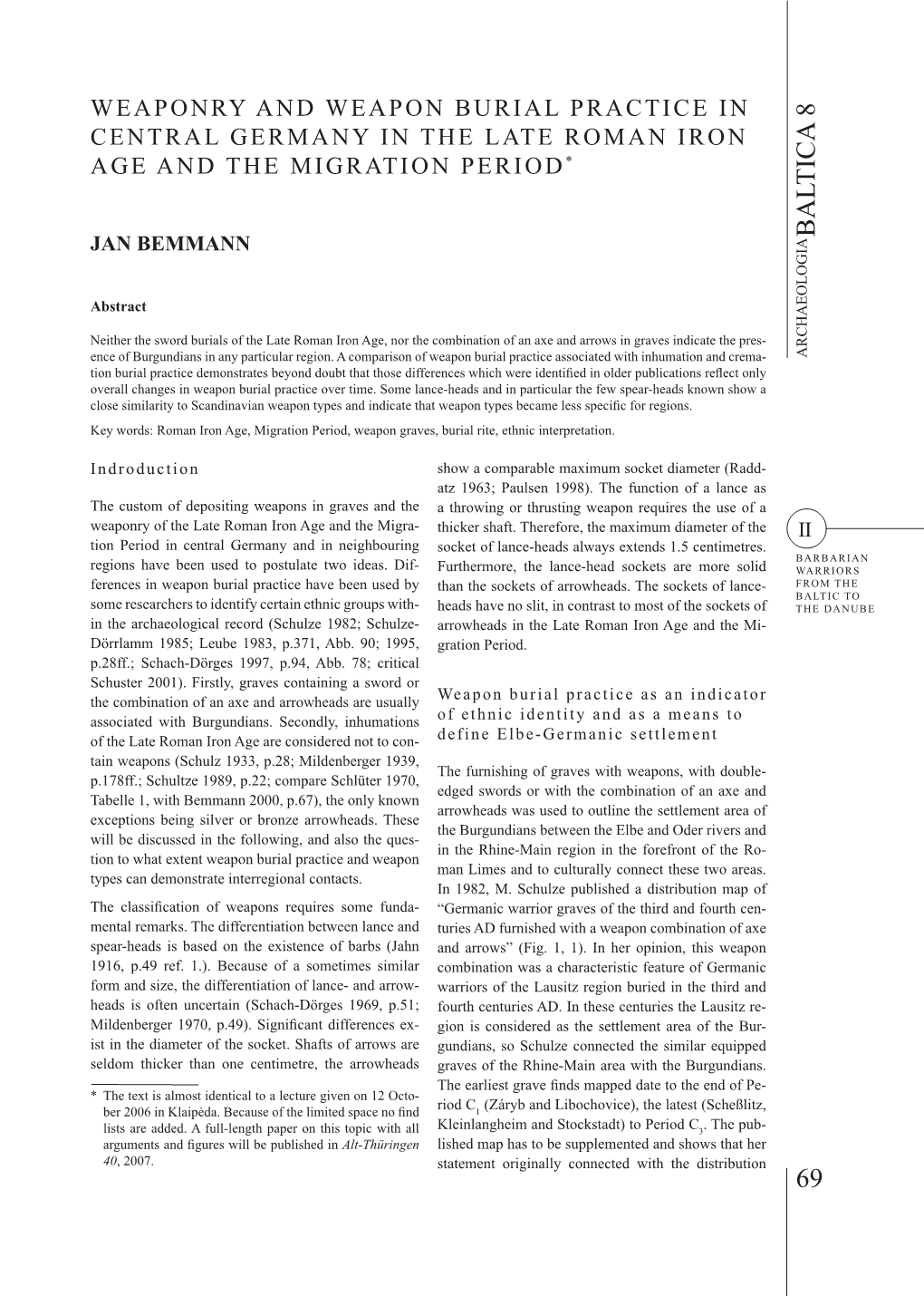 Bemmann Weaponry and Weapon Burial Practice in Central Germany