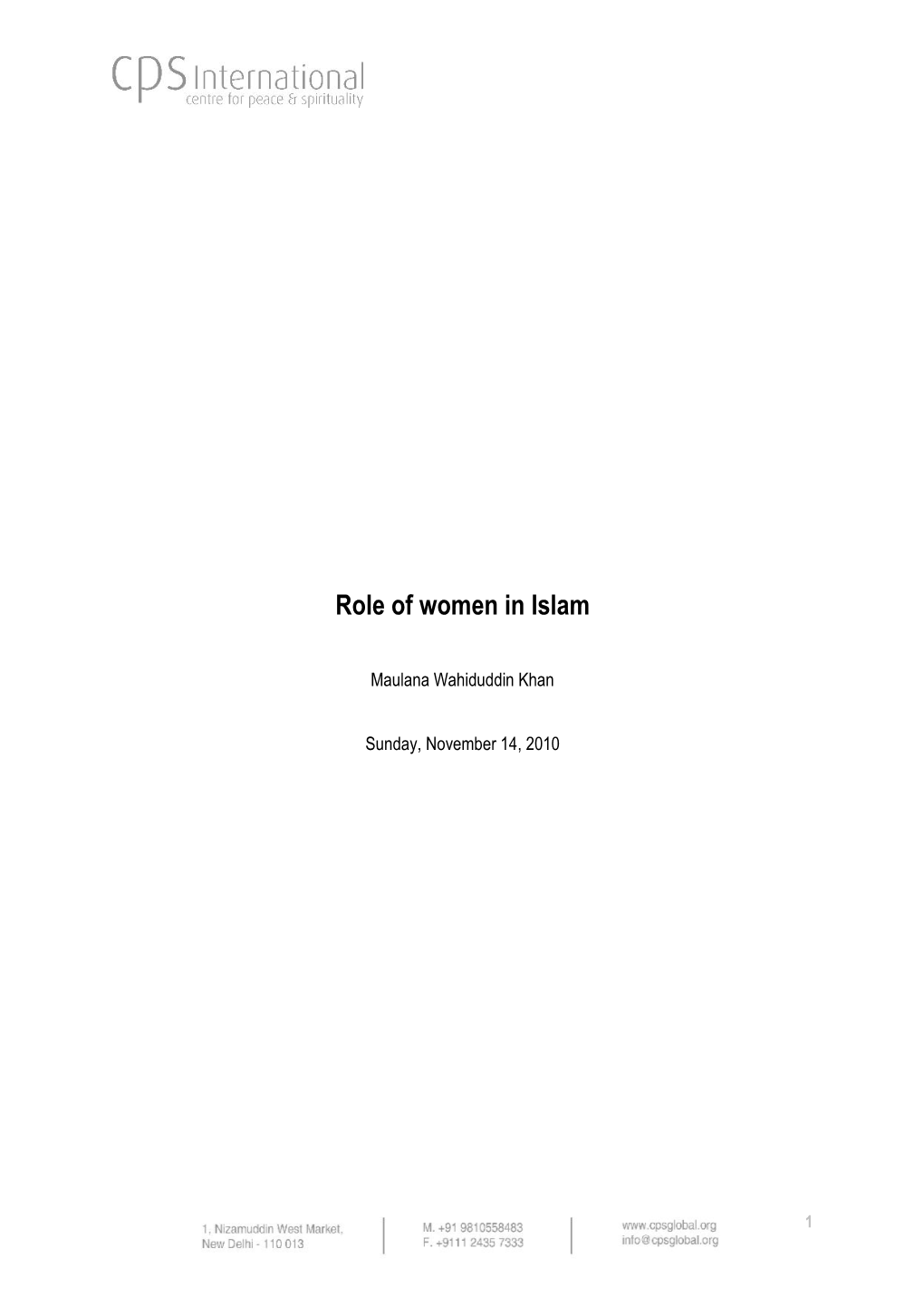 Role of Women in Islam