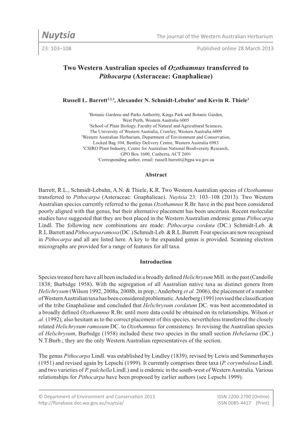 Nuytsia the Journal of the Western Australian Herbarium