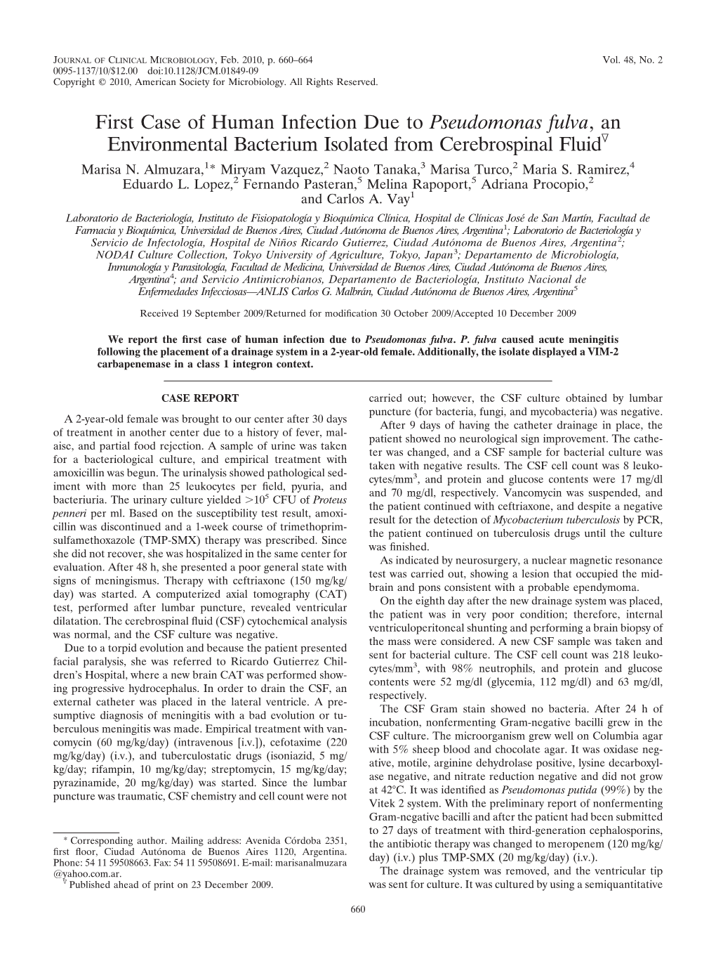 First Case of Human Infection Due to Pseudomonas Fulva, An