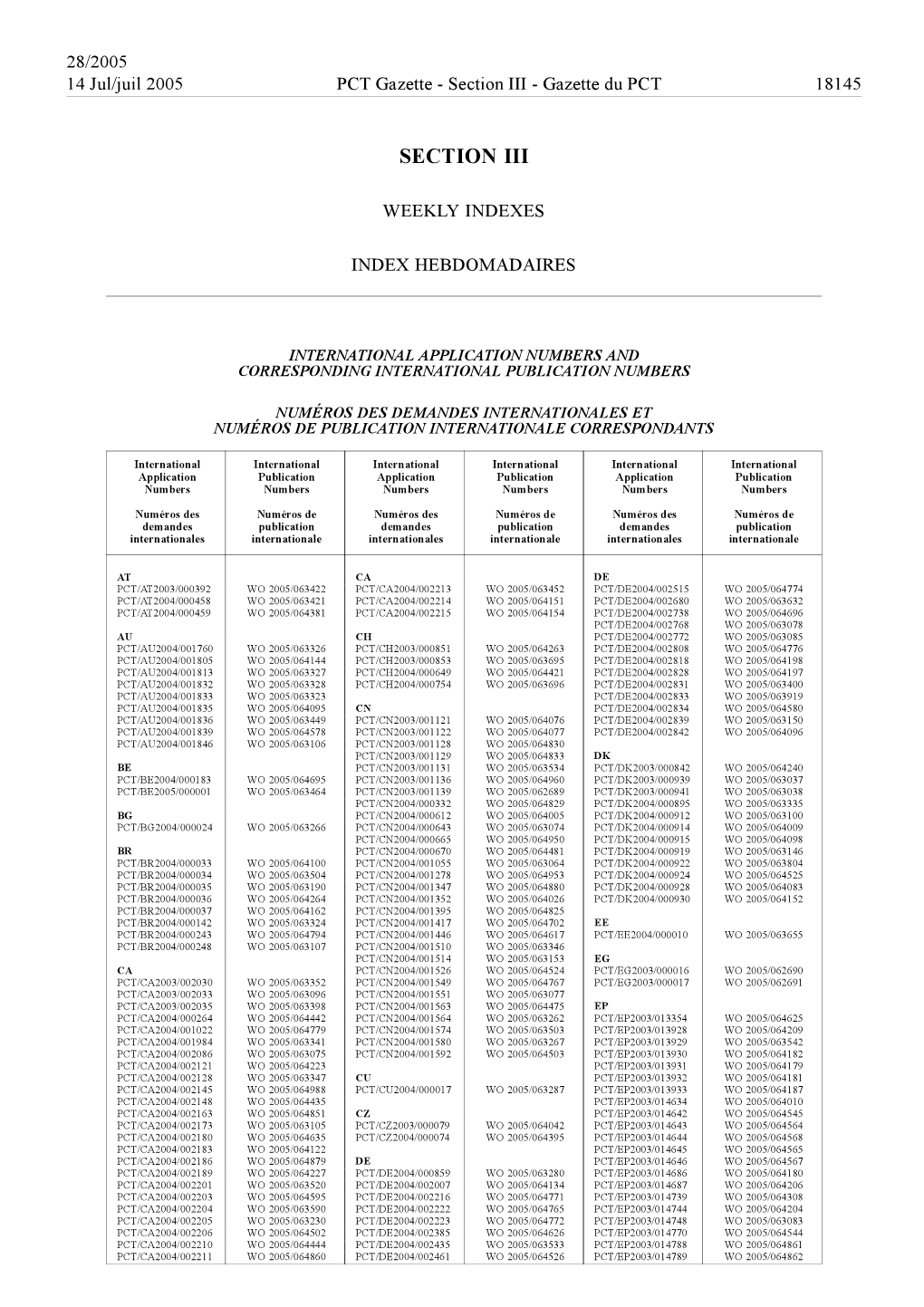 PCT Gazette, Weekly Issue No. 28, 2005