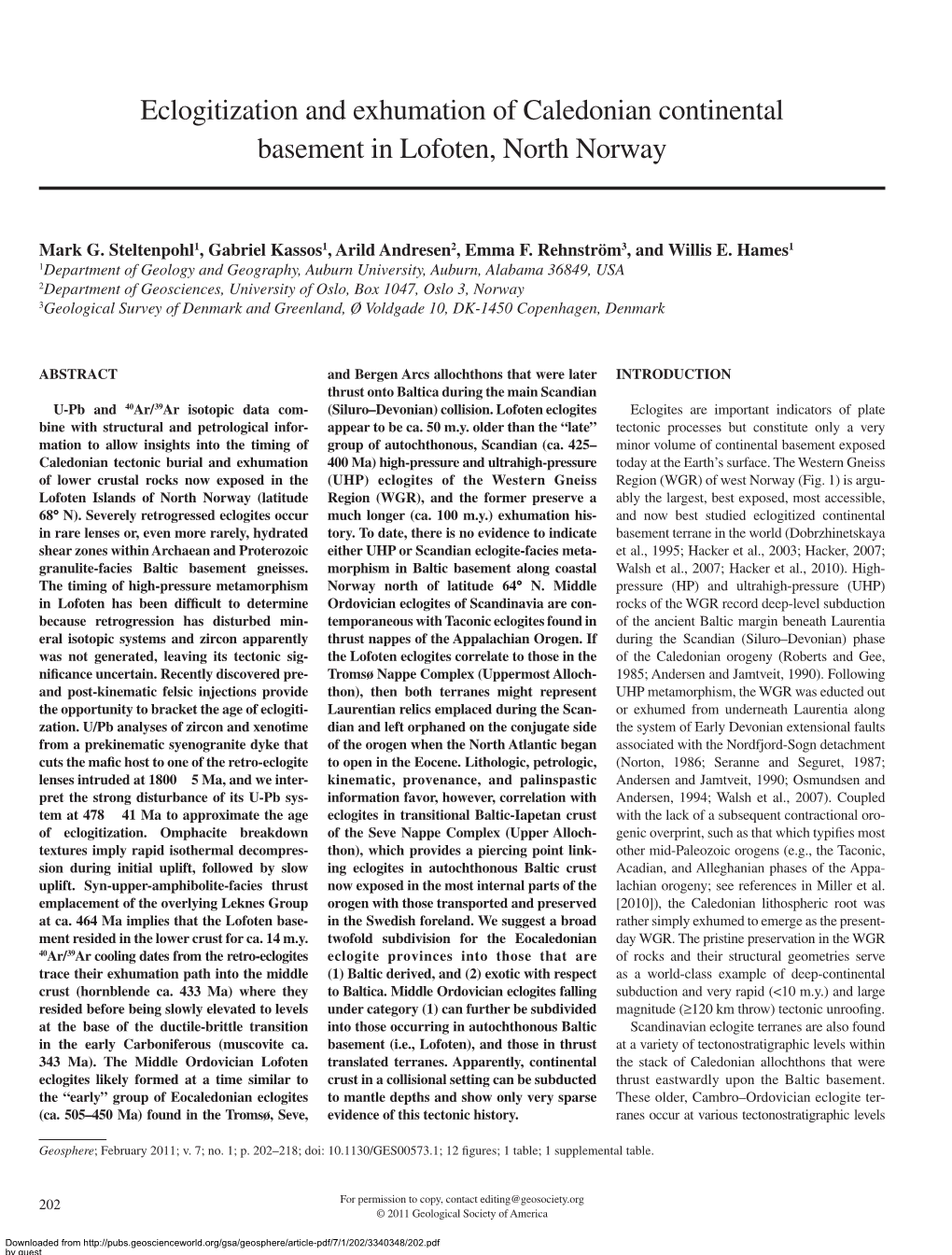 Eclogitization and Exhumation of Caledonian Continental Basement in Lofoten, North Norway